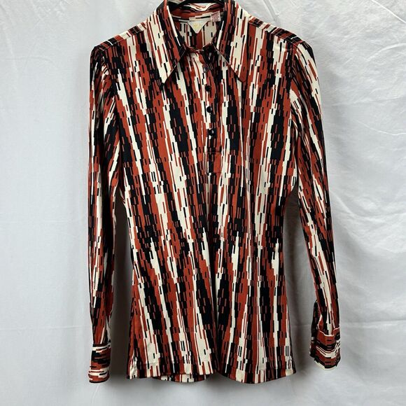 Vintage Tarri Women's Top Small 5 Long Sleeve 1/2 Button Shirt Abstract Retro - Picture 1 of 8